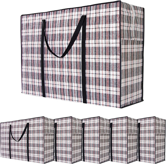 CARLA HOME 6 Pack Large Moving Storage Bags with Zipper & Handles for Clothes, Bedding, Blankets, Dorm & Travel (80x55x25cm)