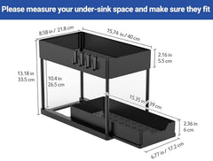 CARLA HOME 2 Pack Under Sink Organizer with Pull-Out Basket and Hooks for Bathroom & Kitchen