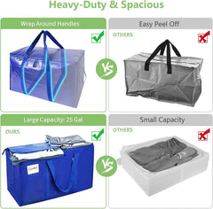 CARLA HOME 12-Pack Large Moving Storage Bags with Zippers & Handles with 95 Liters Capacity for Space Saving, Travel, Camping & Organization (Blue)