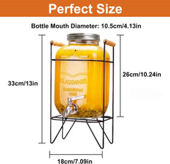 CARLA HOME 5L Glass Drink Dispenser with Metal Stand, Wide Mouth Beverage Jar & Stainless Steel Tap for Lemonade, Iced Tea, Water & Fruit-Infused Drinks