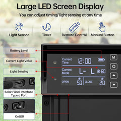 CARLA HOME Automatic Chicken Coop Door Solar Powered with 4 Mode Timer & Light Sensor, Anti-Pinch & USB Charging Port