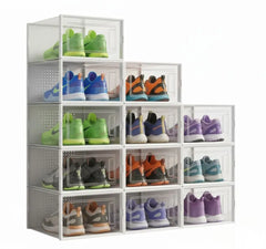 CARLA HOME 12-Pack Clear Shoe Storage Boxes - Stackable - White - Shoe Box Storage