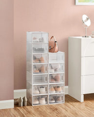 CARLA HOME 12-Pack Clear Shoe Storage Boxes - Stackable - White - Shoe Box Storage