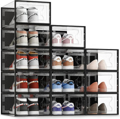 CARLA HOME 12-Pack Clear Stackable Shoe Storage Boxes - Black - Shoe Box Storage