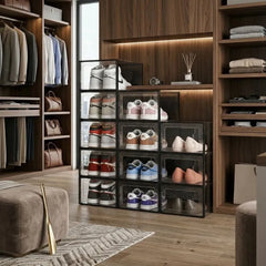 CARLA HOME 12-Pack Clear Stackable Shoe Storage Boxes - Black - Shoe Box Storage