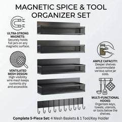 CARLA HOME 5 Pack Magnetic Spice Rack for Fridge Kitchen with Hook Bar