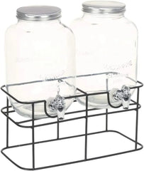 CARLA HOME 2 Pack Glass Drink Dispensers with Juice Pot Stand - 4L