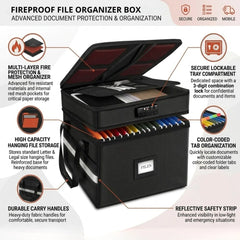 CARLA HOME Fireproof Document Box with Lock - Fabric - Office - Fireproof Document Safe