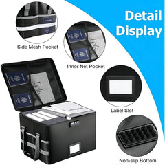 CARLA HOME Fireproof Document Box with Lock - Collapsible Black - Glass Fiber - Reflective Strip Design