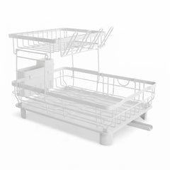 CARLA HOME 2 tier Dish Drying Rack with Drainboard & Utensil Holder for Kitchen (White)
