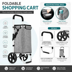 CARLA HOME Foldable Shopping Trolley, Aluminium Cart, 45L, Waterproof, Grey
