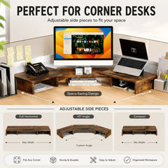 CARLA HOME Dual Monitor Stand Riser, Adjustable Length and Angle, Brown