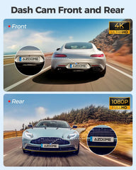 4K Dual Dash Cam Black with 5G WiFi, GPS, Front and Rear, 24H Parking Mode, Free 64GB SD Card
