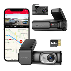 2 Channel 4K Dashcam with 1080P, 5G WiFi, GPS, Parking Monitor, Voice Control, Free 64GB TF Card