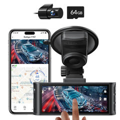 4K Dash Camera with Touch Screen, Black, Front and Rear, 64GB Card Included