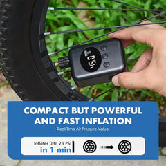Mini Electric Bike Tyre Pump Black 150 PSI with Digital Gauge for Presta and Schrader Valves
