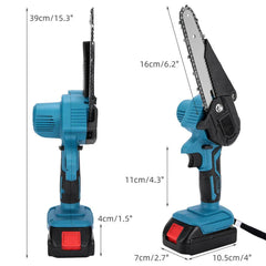 6" Cordless Electric Chainsaw in Blue - Portable Handheld Wood Cutter
