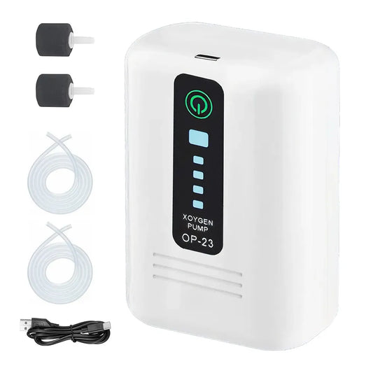 Aquarium Oxygen Pump Black USB Rechargeable Air Pump for Fish Tanks and Bait Buckets with 2 Outlets