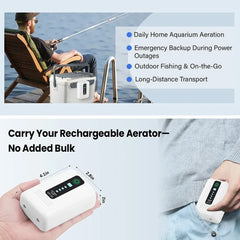 Aquarium Oxygen Pump Black USB Rechargeable Air Pump for Fish Tanks and Bait Buckets with 2 Outlets