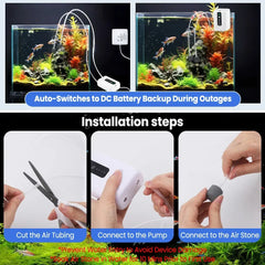 Aquarium Oxygen Pump Black USB Rechargeable Air Pump for Fish Tanks and Bait Buckets with 2 Outlets