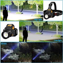 USB Rechargeable Black T6 LED Headlamp with Motion Sensor for Outdoor Camping and Fishing