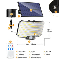 238LED Solar Powered Motion Sensor Outdoor Flood Light in Black