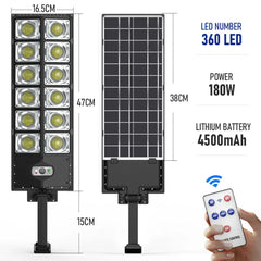 80000LM 3500W Black Solar Street LED Light with Radar Sensor and Remote Control for Outdoor Use - 3500W/720LED