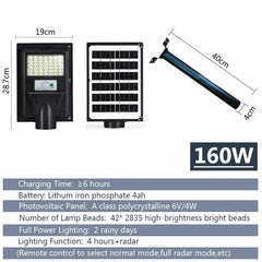 Solar LED Street Light with Radar Sensor, Black, 160W, Outdoor Flood Lamp