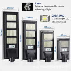 Solar Street LED Light with Radar Sensor, Black, 320W, Outdoor Flood Wall Lamp