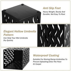 Rectangular Black Metal Umbrella Stand Holder - Space-Saving Design, 16.5x16.5x42cm
