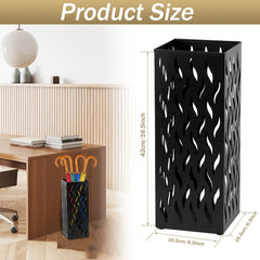 Rectangular Black Metal Umbrella Stand Holder - Space-Saving Design, 16.5x16.5x42cm
