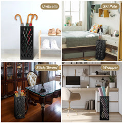Rectangular Black Metal Umbrella Stand Holder - Space-Saving Design, 16.5x16.5x42cm