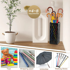 Metal Umbrella Stand Rack in White - Rectangular Design, Holds 4-8 Umbrellas, 16.5x16.5x42cm