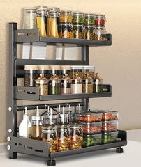 3-Tier Black Stainless Steel Spice Rack Kitchen Condiment Storage Shelf 40x16x54cm