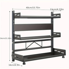 3-Tier Black Stainless Steel Spice Rack Kitchen Condiment Storage Shelf 40x16x54cm