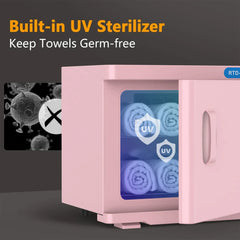 Pink 23L Hot Towel Warmer Cabinet with UV Sterilizer for Salon and Home Use
