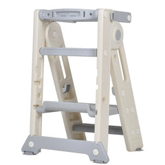 Foldable Kids Step Stool Kitchen Helper Tower in Grey, Adjustable Height, 55x55x79cm