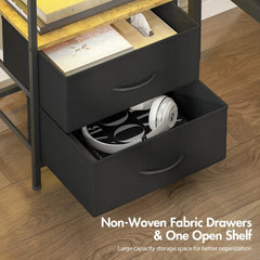 Black and Brown Nightstand with LED Light, Charging Station, and Storage - 60x40cm