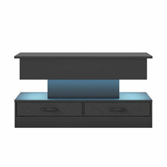 LED Lift Top Coffee Table in Black with 2-Tier Design and Drawers for Living Room