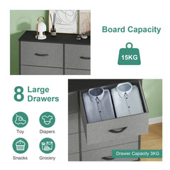 Grey Tallboy Chest of 8 Drawers Storage Cabinet for Bedroom and Living Room