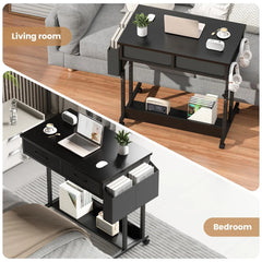 Small Portable Black Rolling Standing Desk with Wheels 80 x 48cm