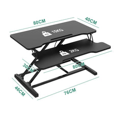 Height Adjustable Black Laptop Riser Desk with Two-Tier Design, 80x40cm