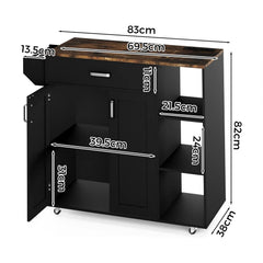 Kitchen Island Cart on Wheels with Charging Station, Black, 83x38x82cm