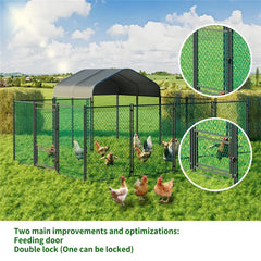 Chicken Run Coop 304.8 x 396.24 cm Covered Poultry Rabbit Hen Cage with Feeding Door