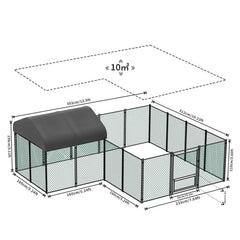 Chicken Run Coop 304.8 x 396.24 cm Covered Poultry Rabbit Hen Cage with Feeding Door