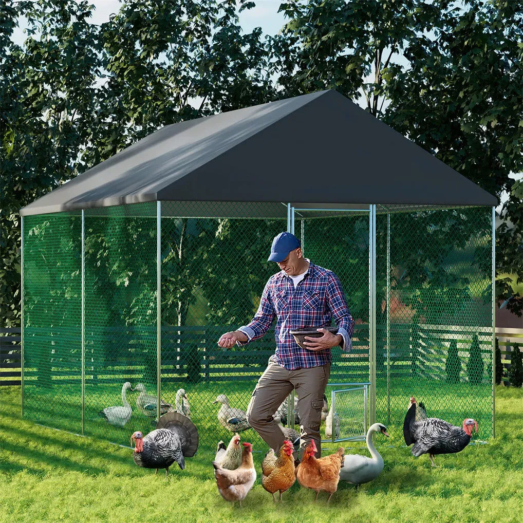 Extra Large Green Chicken Coop Cage Run Rabbit Hutch Walk In Hen Enclosure 300x400x270cm