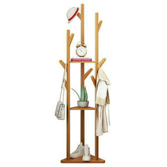 Bamboo Coat Rack Stand with Umbrella Holder - Hanging Storage