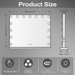 Hollywood LED Vanity Mirror Rectangle White Silver Wall Mirror