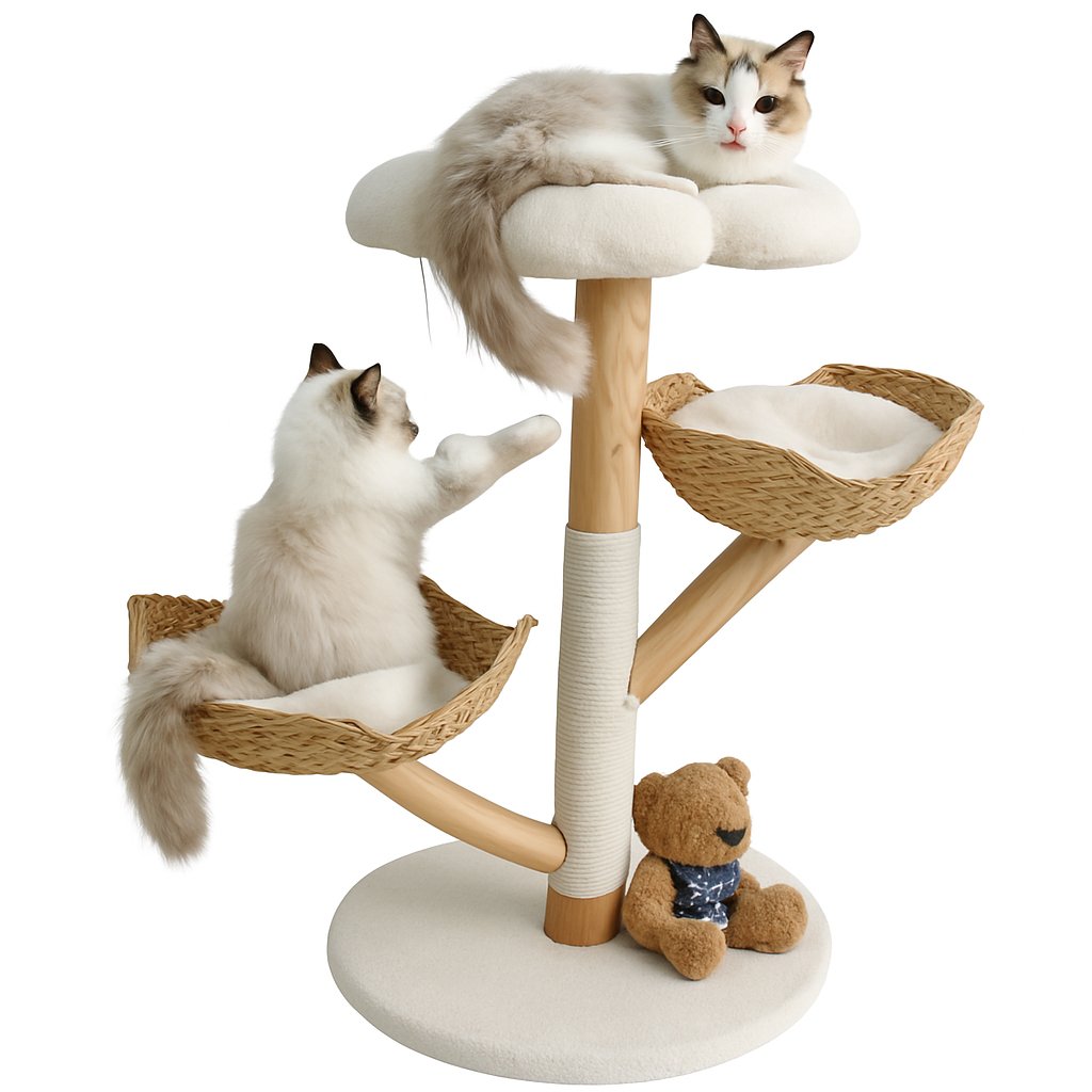 Cat Tree Scratcher Plush Sisal Willow Wood w Basket Cushion
