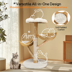 Cat Tree Scratcher Plush Sisal Willow Wood w Basket Cushion